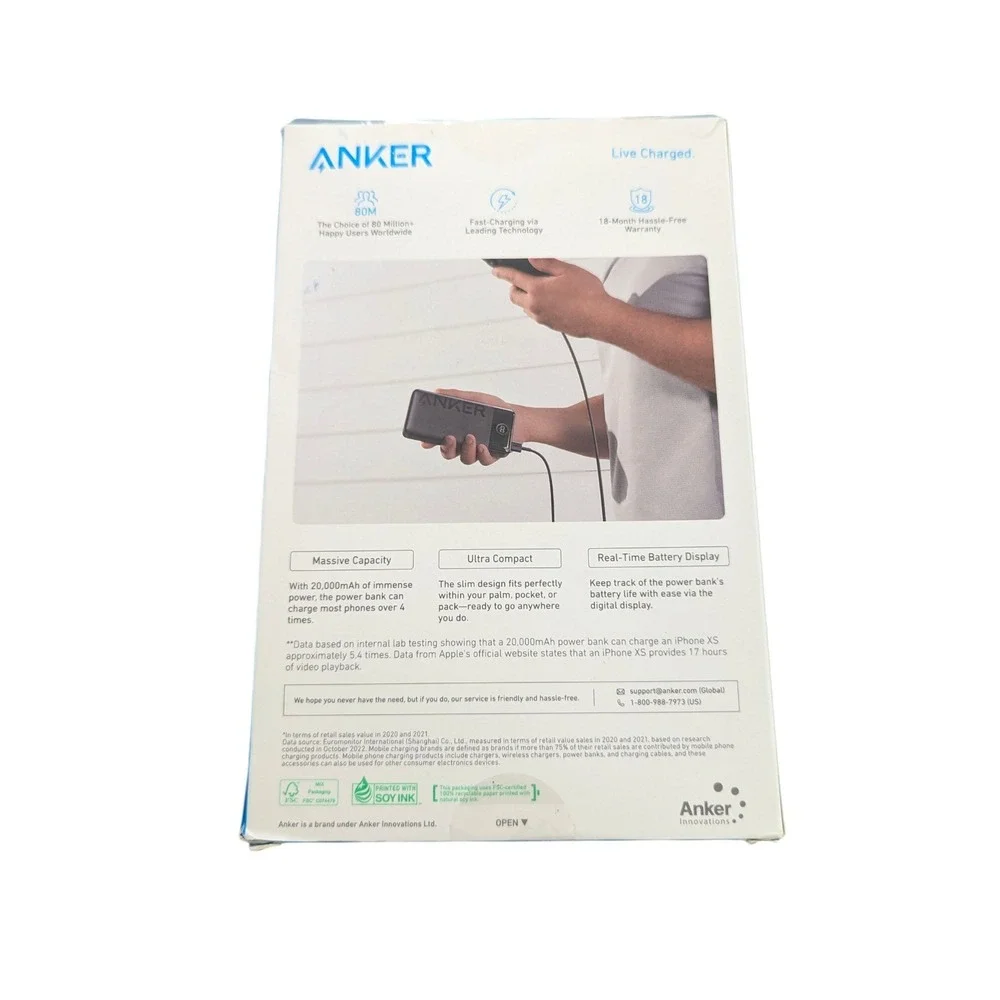 Mm9U Anker 20,000 mAh 15W 2-Port Portable Charger Battery Power Bank In Black‎